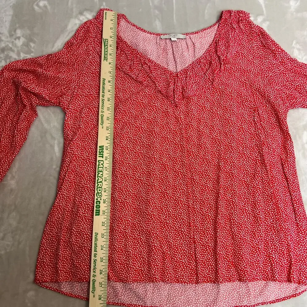 Loft Top Womens 18 Red Heart Print Ruffle Trim Peasant Boho Chic Romantic Flowy - Picture 9 of 11